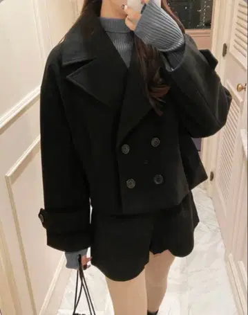 GRL 더블 버튼 숏 기장 코트 블랙