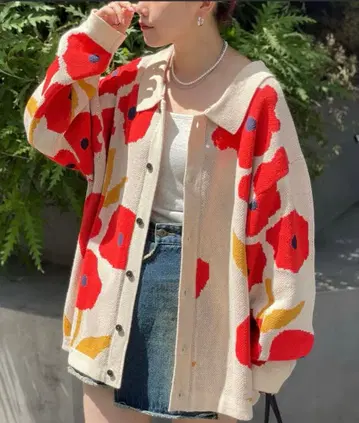 CIAOPANIC 플라워 자카드 니트 폴로 가디건