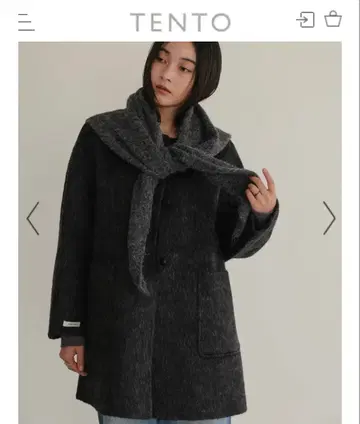 TENTO 니트 스카프 포함 노카라 코트