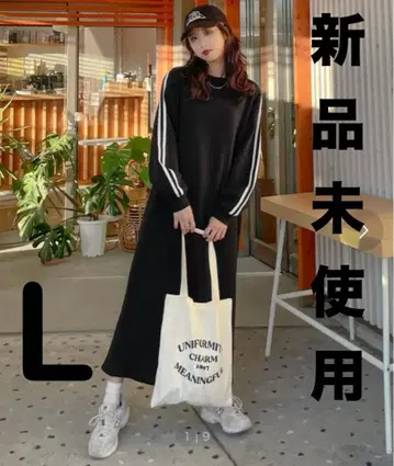 [ 새상품 ] chillfar 칠파 소매 라인 원피스 블랙 속기모 L