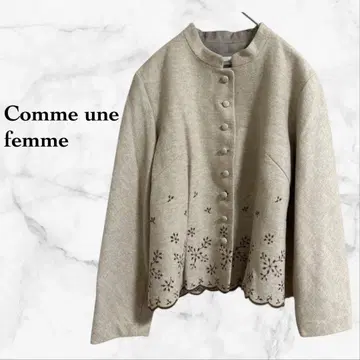 [] 노카라 자켓 울 [F] 베이지 꽃무늬 일본제