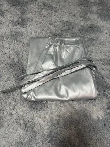 CLEL 인조 가죽 와이드 팬츠 실버