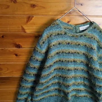 니트 스웨터 L XL 보풀 보더 레이온 레트로 빈티지