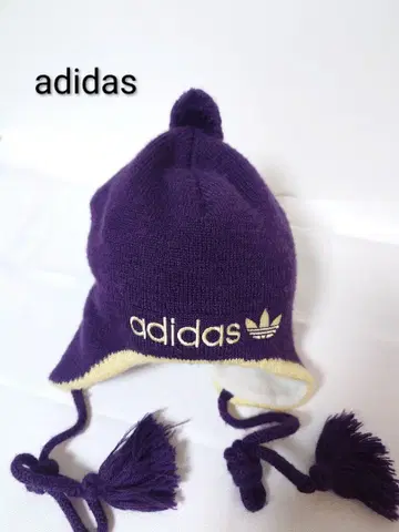 00s 아디다스 보라색 니트 모자 폼폼 포함 Y2K
