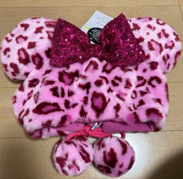 디즈니 미니 팬캡 레오파드 무늬 핑크