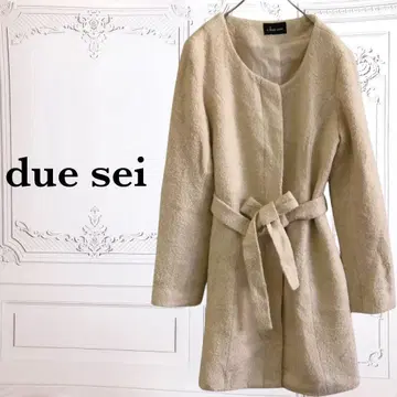 [듀에세이] 노카라 코트 [M] 아이보리 양모 혼방 방한 벨트 포함