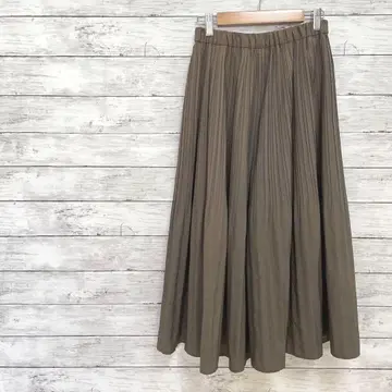 가우초 와이드 팬츠 (M) 카키 플리츠 전체 밴딩 편안함