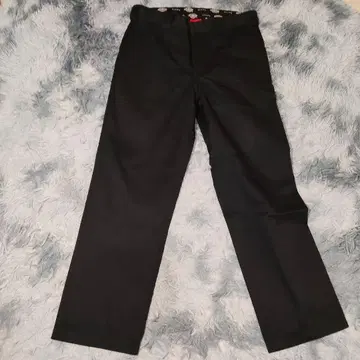 여유로운 핏 Dickies 블랙 스트레이트 팬츠 컬러풀 허리 밴딩 L