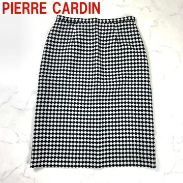 A2317 피에르 가르뎅 미디 스커트 울 면 올 패턴 블랙 화이트 L