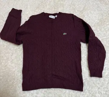 LACOSTE 버건디 케이블 니트 스웨터 FR 4