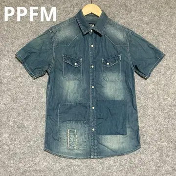 PPFM 데님풍 패치워크 반팔 셔츠