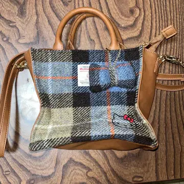 해리스 트위드 키티 체크 무늬 숄더백