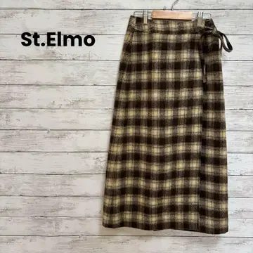 [ St.Elmo ] 랩 스커트 두꺼운 원단 담요 체크 귀여운