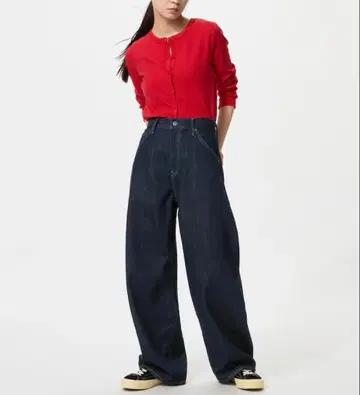 배기 커브 청바지 기장 짧은 네이비 23