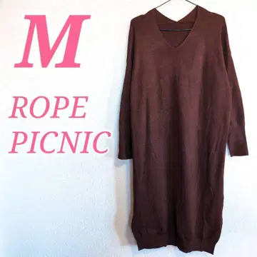 ROPE PICNIC 브라운 V넥 긴팔 니트 원피스 M 얇은 소재 니트