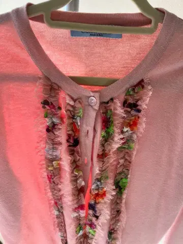 블루마린 프릴 장식 핑크 이탈리아제 고급 수입 가디건