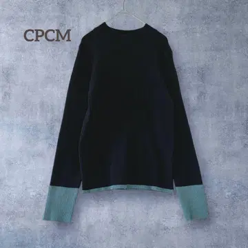 [CPC M] 소매 MIX 배색 리브 니트 스웨터 긴팔 블랙 F