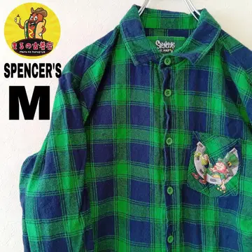 USA 구제 의류 SPENCER'S 플란넬 셔츠 M 그린 네이비 체크
