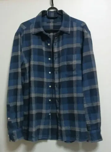 SHIPS 코튼 플란넬 셔츠 L 사이즈 네이비 계열 체크 무늬