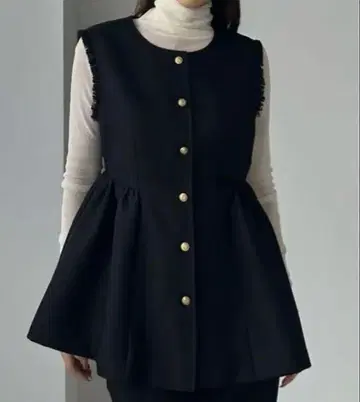 Louere 골드 버튼 페플럼 프린지 베스트