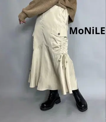 [ 새상품 ] 모니레 머메이드 카고 스커트 허리밴딩 미 실루엣 리본