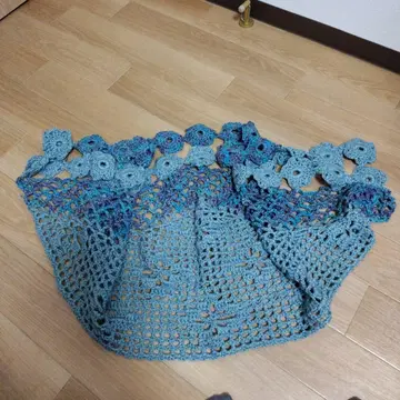 크로셰 뜨개질 스톨 블루 계열 그라데이션