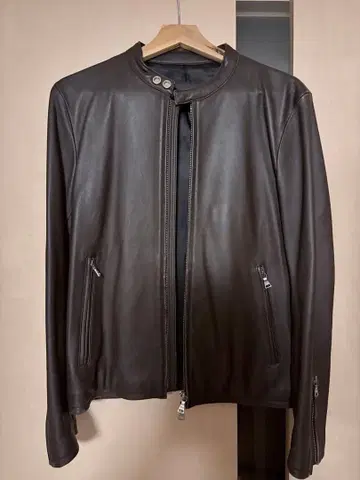 다크 브라운 가죽 싱글 라이더 자켓 takeo kikuchi