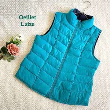 Oeillet 퀼팅 다운 베스트 L 사이즈 터콰이즈 블루 경량 방한