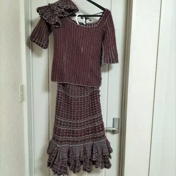 KEITA MARUYAMA 니트 셋업 와인 레드 x 그레이