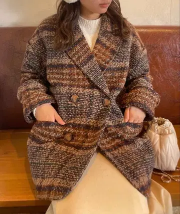 새상품 피코트 부클 체크 미들 코트 오렌지 AS KNOW AS