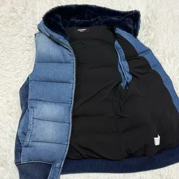 새상품급 우노피우노우과레토레 데님 다운 베스트 후드 퍼 포함