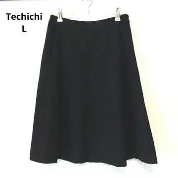 테치치 플레어 스커트 무릎 기장 A라인 울 90% 블랙 L