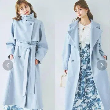 dazzlin 스카이블루 롱 코트 스탠드 카라 2way