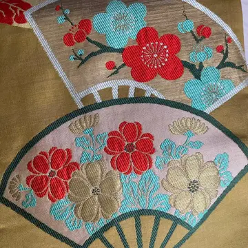 앤티크 나고야 오비 부채 문양 직조 다이쇼 로망 순수 실크 N6-25