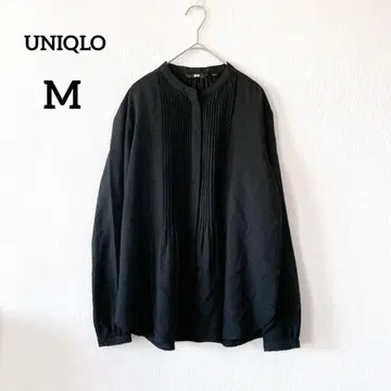 유니클로 플리츠 블라우스 M 블랙 긴팔 얇은 소재 크루넥 고급 297