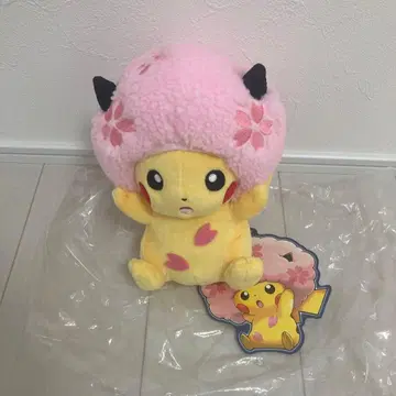 택 포함 벚꽃 아프로 피카츄 봉제 인형