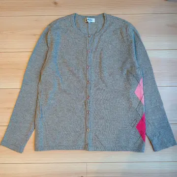 피코네 아가일 무늬 라이트 스톤 그레이 가디건 울 38 M