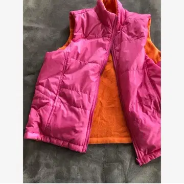 구제 의류 리버서블 충전솜 베스트 핑크 x 오렌지 플리스