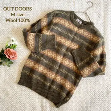 OUT DOORS 올 패턴 울 니트 스웨터 M 노르딕 보더 브라운