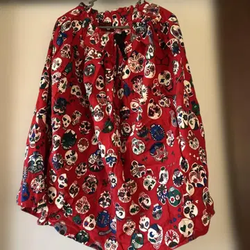 TIGRE BROCANTE 빨간색 스컬 패턴 플레어 스커트