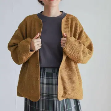 어반 리서치 도어스 퀼트 노카라 자켓 브라운