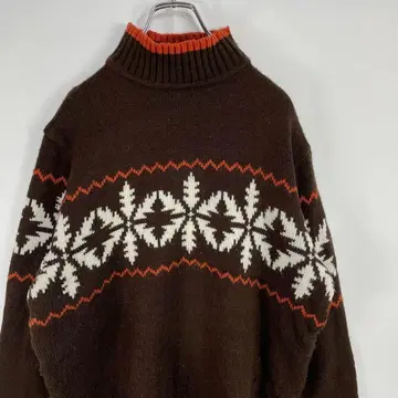 GREAT LAKES 패턴 니트 브라운 스웨터 아크릴 구제 의류 L