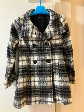 더블 브레스트 피 코트 체크 무늬