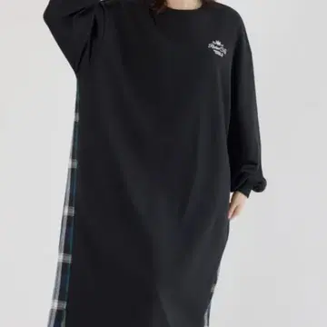 로디오 크라운 블랙 체크 무늬 사이드 패널 롱 원피스