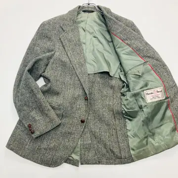 해리스 트위드 테일러드 자켓 헤링본 싸개 버튼 USA제