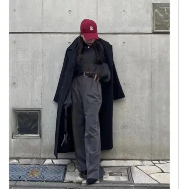 evris 블랙 더블 브레스트 롱 코트