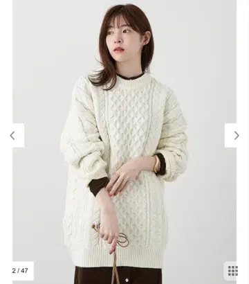 [ 새상품 ] 어스 뮤직&에코로 케이블 빅 니트 풀오버