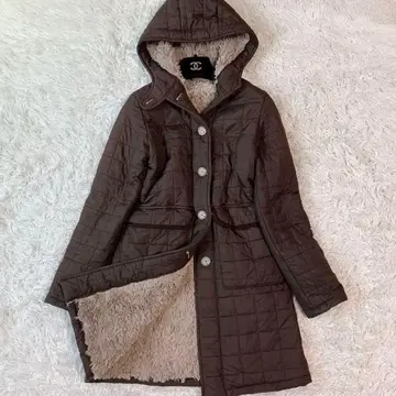 새상품급 매킨토시 퀼팅 코트 보아 안감 후드 부착 브라운