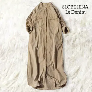 슬로브 이에나 셔츠 원피스 롱 베이지 밴드 카라 LeDenim