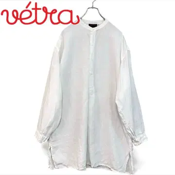 프랑스제 VETRA 린넨 노카라 셔츠 풀오버 화이트 44
